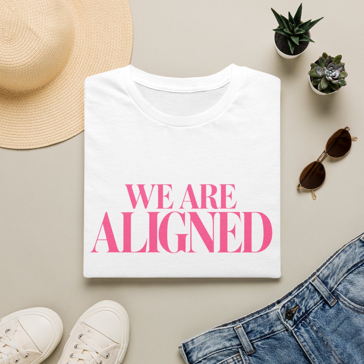 We Are Aligned T-Shirt | Motivational Quote Tee, Pink Typography | Ashtin Earl Merch