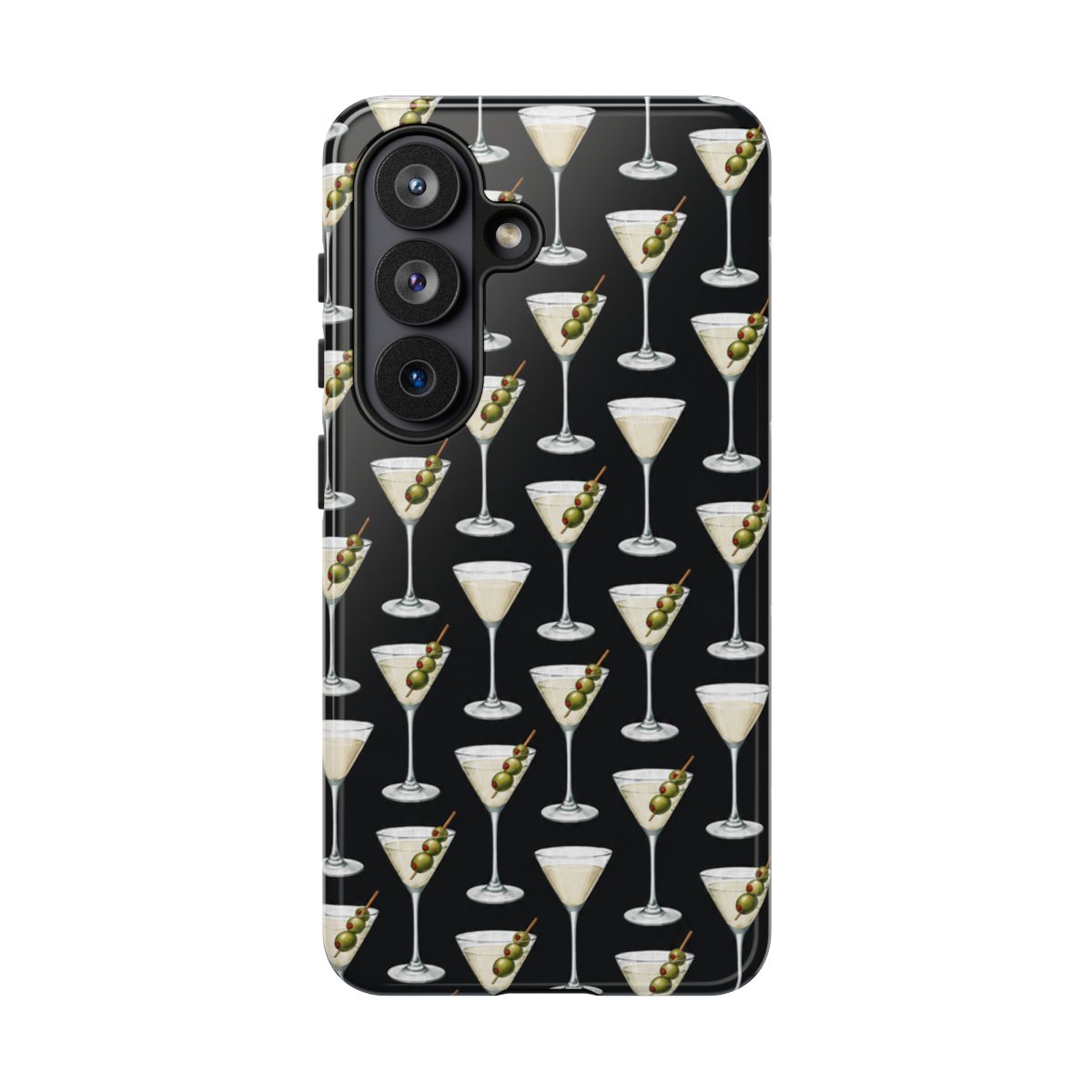 Martini Olive Pattern phone case | Cocktail Glasses, Black Background | Ashtin Earl Merch - alternate angle 2, merchandise