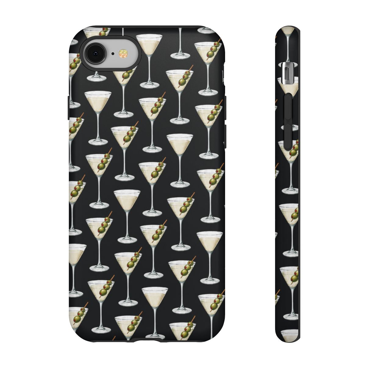 Martini Olive Pattern phone case | Cocktail Glasses, Black Background | Ashtin Earl Merch - alternate angle 2, merchandise