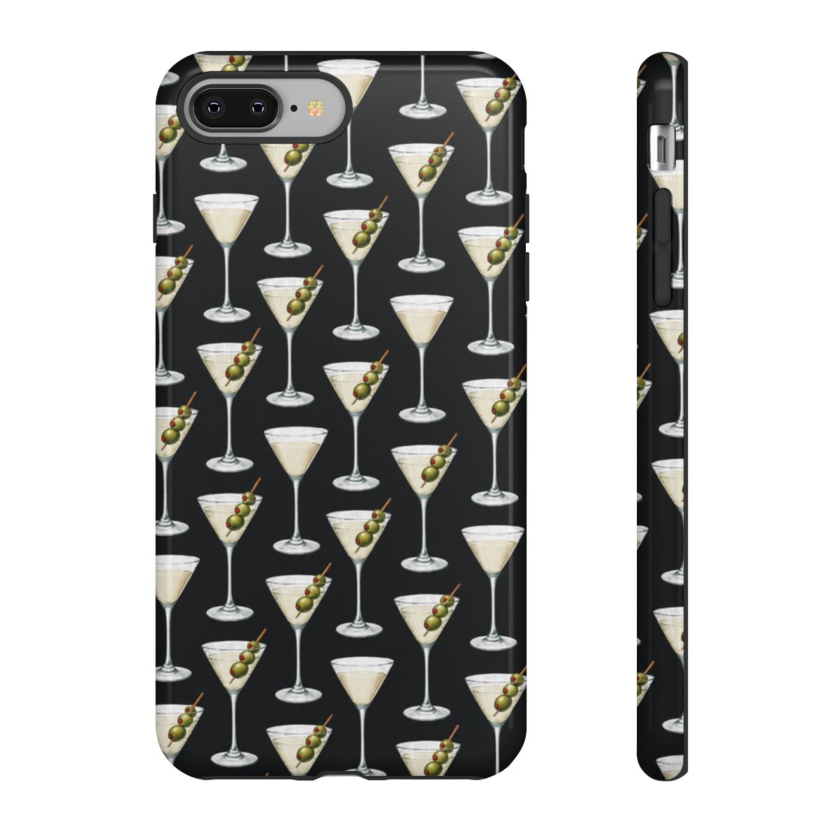 Martini Olive Pattern phone case | Cocktail Glasses, Black Background | Ashtin Earl Merch - alternate angle 3, merchandise